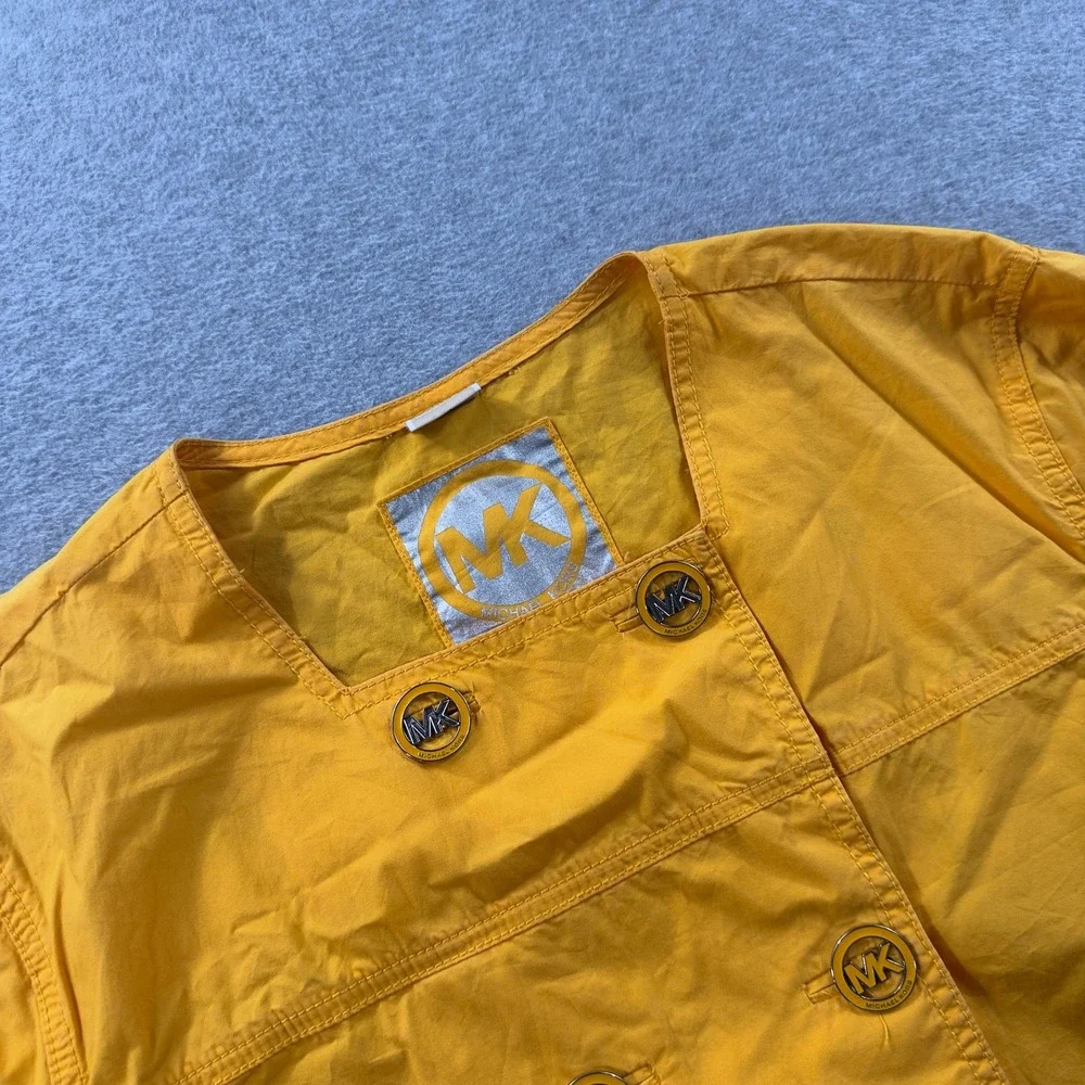 Michael Kors Double Breasted Jacket Womens 1X Yellow MK Logo Button Cotton